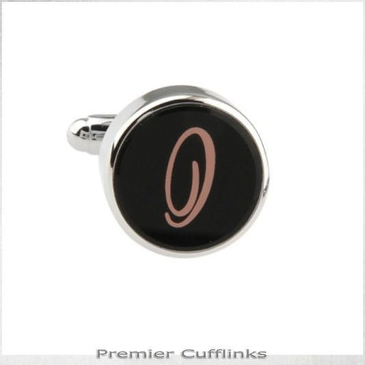 SINGLE BLACK WITH ROSE GOLD INITIAL O CUFFLINK