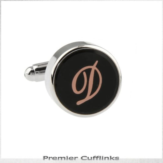 SINGLE BLACK WITH ROSE GOLD INITIAL D CUFFLINK