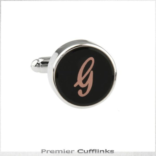 SINGLE BLACK WITH ROSE GOLD INITIAL G CUFFLINK