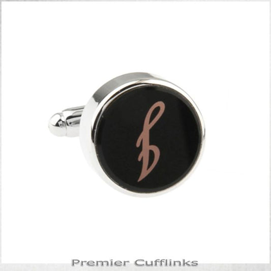 SINGLE BLACK WITH ROSE GOLD INITIAL I CUFFLINK