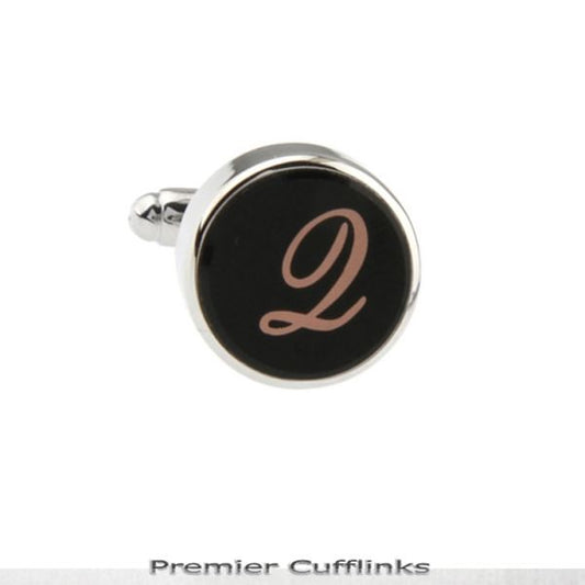 SINGLE BLACK WITH ROSE GOLD INITIAL Q CUFFLINK