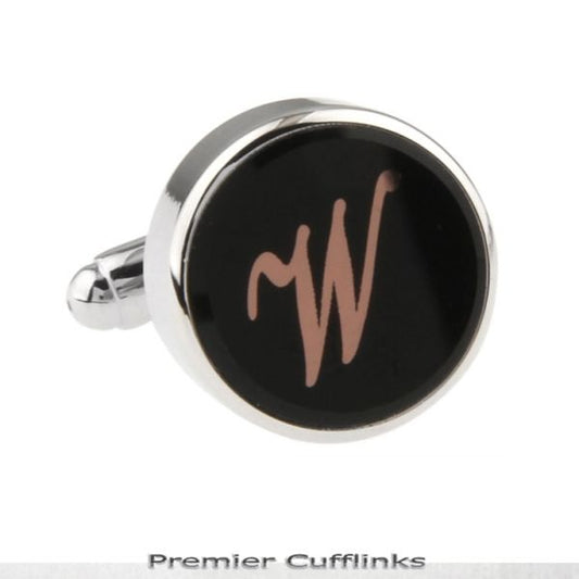 SINGLE BLACK WITH ROSE GOLD INITIAL W CUFFLINK