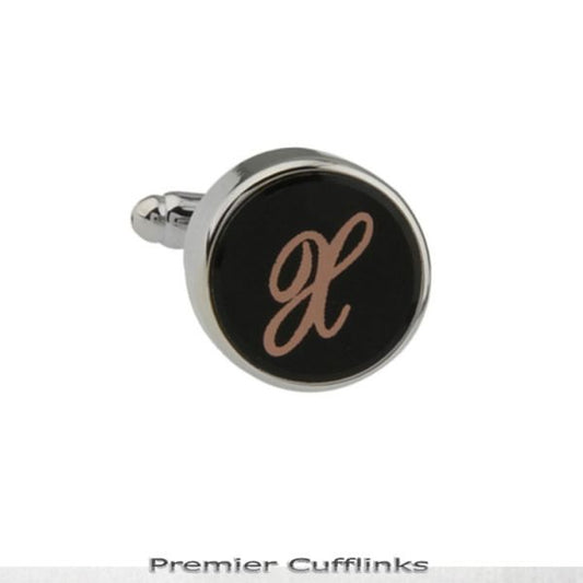 SINGLE BLACK WITH ROSE GOLD INITIAL X CUFFLINK