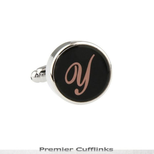 SINGLE BLACK WITH ROSE GOLD INITIAL Y CUFFLINK