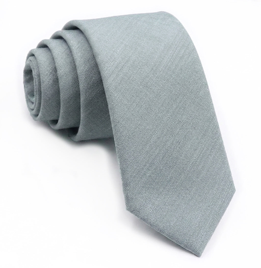 Sage Grey Bamboo & Cotton Blend Skinny Tie & Pocket Square Set