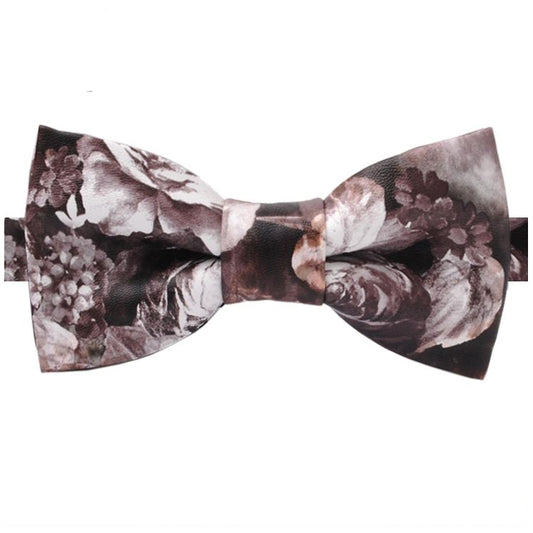 Sepia Print Floral Bicast Leather Bow Tie