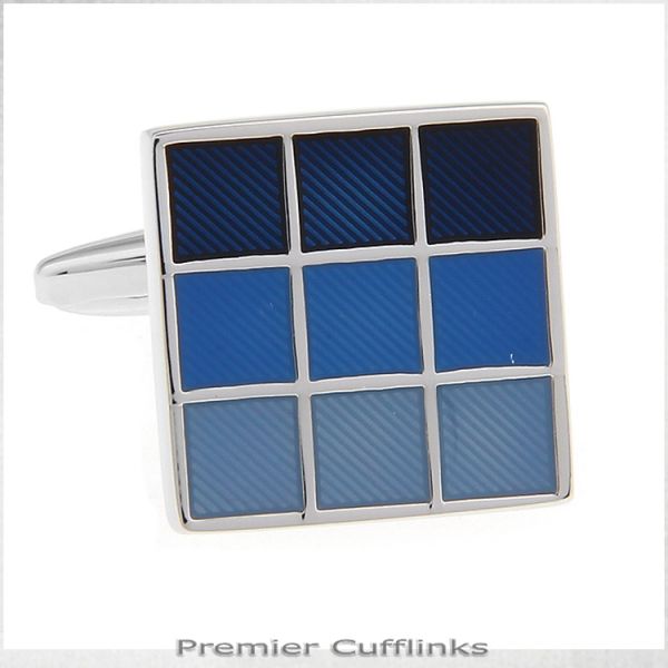 SHADES OF BLUE CHECKER BOARD CUFFLINKS