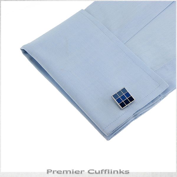 SHADES OF BLUE CHECKER BOARD CUFFLINKS