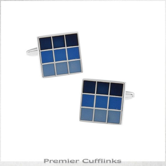 SHADES OF BLUE CHECKER BOARD CUFFLINKS