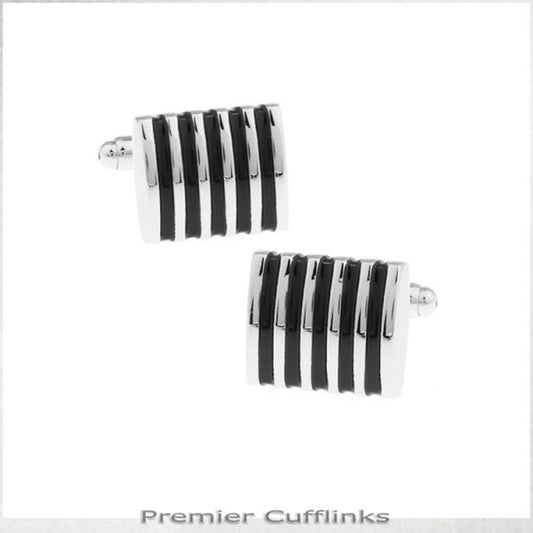 SILVER AND BLACK RIBS CUFFLINKS