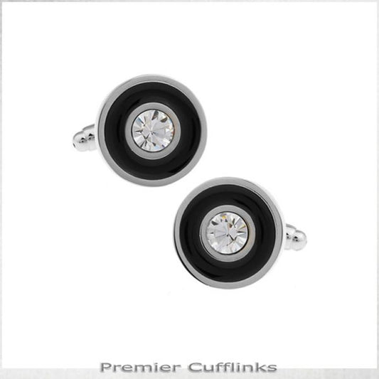 SILVER AND BLACK WITH GEM INSET CUFFLINKS