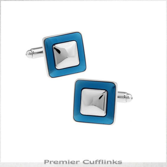 SILVER AND COBALT SQUARES CUFFLINKS