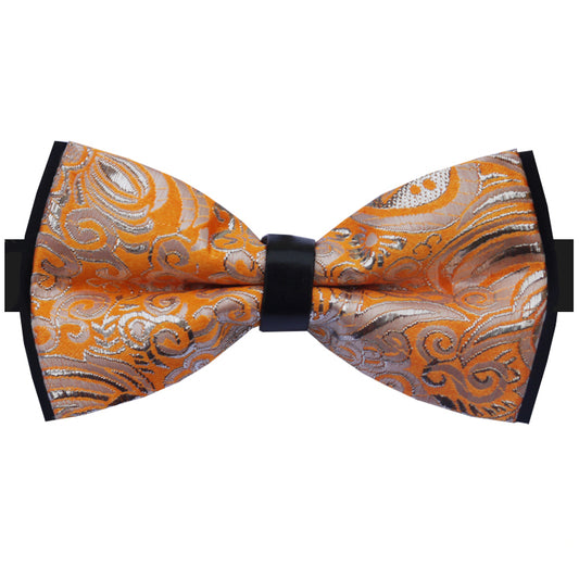 Silver and Orange Floral Design Bow Tie