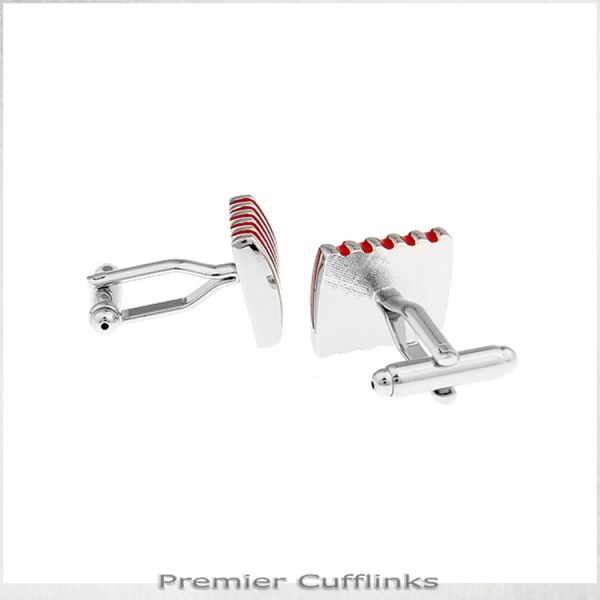 SILVER AND RED RIBS CUFFLINKS