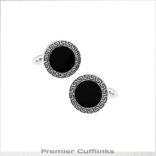 SILVER AZTEC WITH BLACK INSET CUFFLINKS