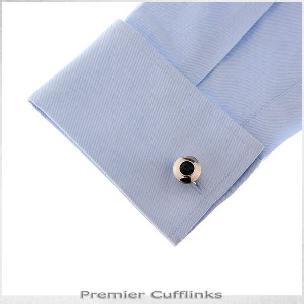 SILVER CIRCLE WITH BLACK INSET CUFFLINKS
