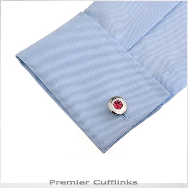 SILVER CIRCLE WITH PINK INSET CUFFLINKS