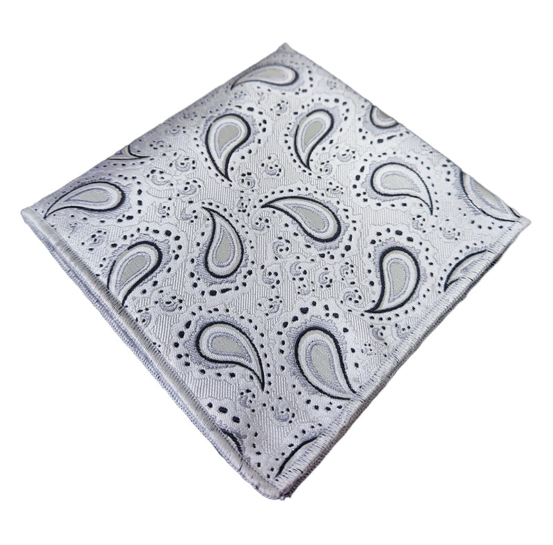 Silver Paisley Teardrops Pocket Square