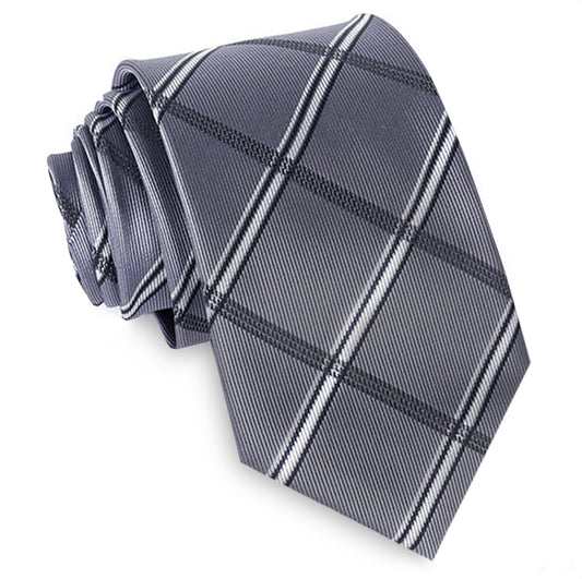 Silver Plaid Mens Tie