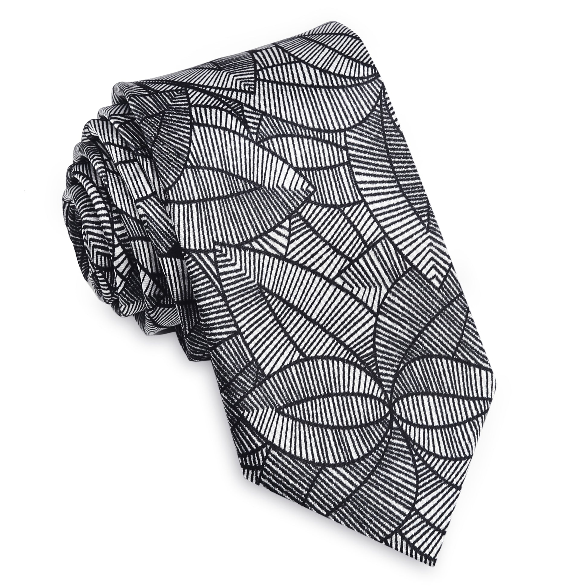 Silver with Black Geometric Leaves Slim Tie