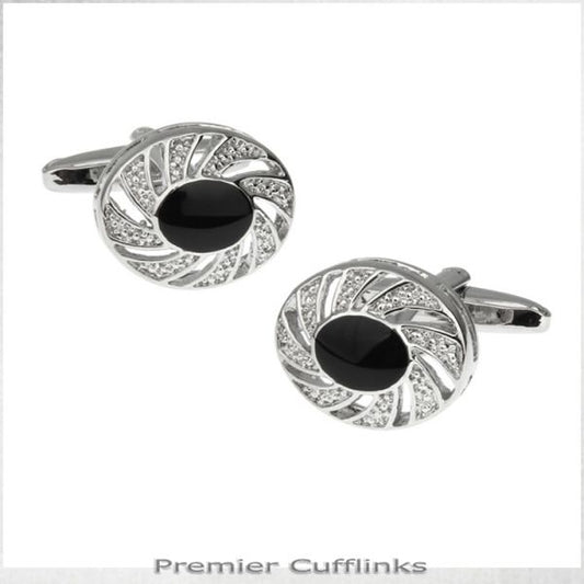 SILVER TWIST WITH BLACK INSET CUFFLINKS