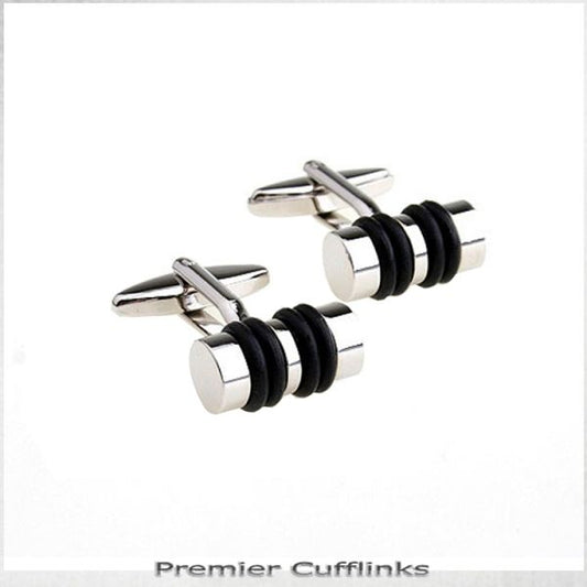 SILVER WITH BLACK LOOPS CUFFLINKS