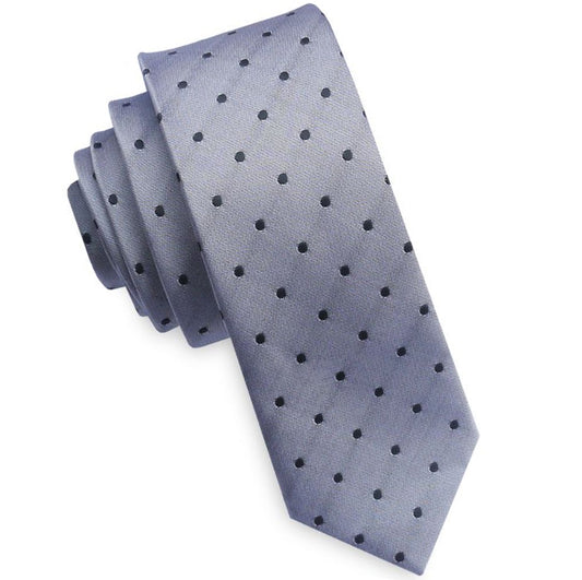 Silver with Black Polkadots Mens Skinny Tie