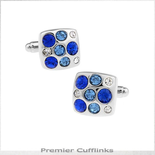 SILVER WITH BLUE CRYSTAL INSETS CUFFLINKS