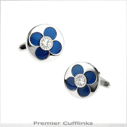 SILVER WITH BLUE PETAL CUFFLINKS