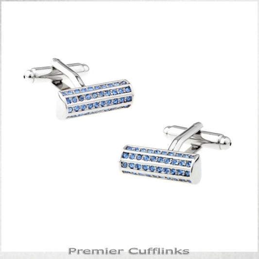 SILVER WITH BLUE STUDDED CRYSTALS CUFFLINKS