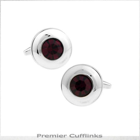 SILVER WITH BURGUNDY INSET CUFFLINKS