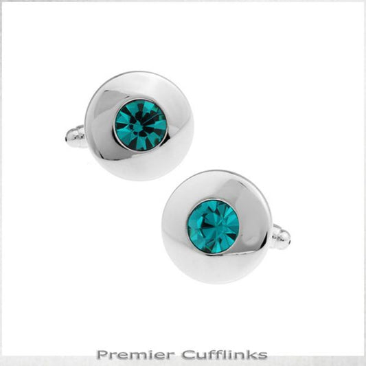 SILVER WITH JADE INSET CUFFLINKS