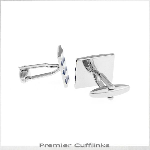 SILVER WITH NAVY HORIZONTAL LINES CUFFLINKS