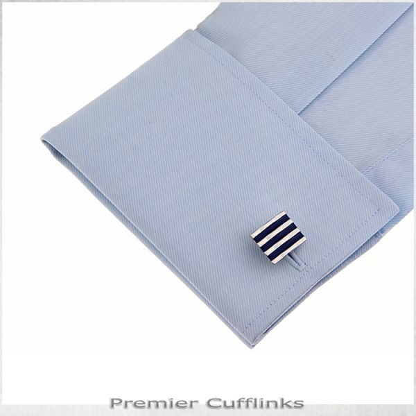 SILVER WITH NAVY HORIZONTAL LINES CUFFLINKS