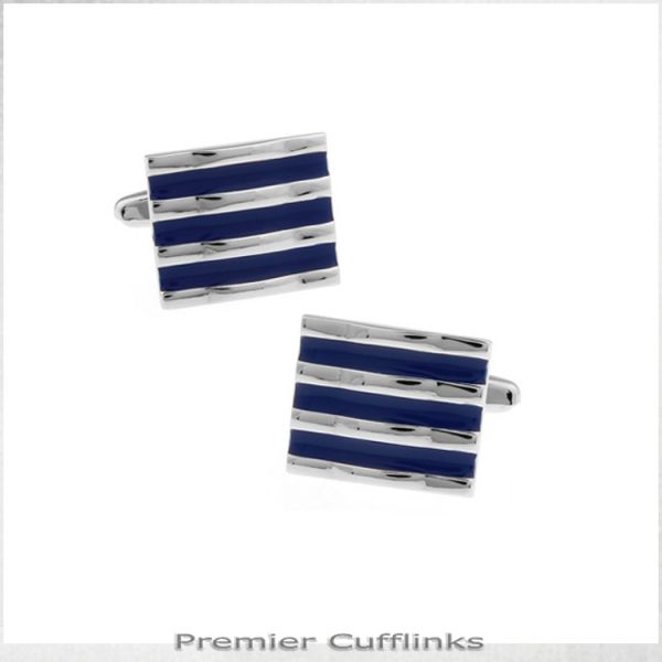 SILVER WITH NAVY HORIZONTAL LINES CUFFLINKS