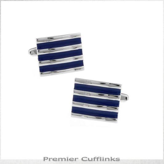 SILVER WITH NAVY HORIZONTAL LINES CUFFLINKS