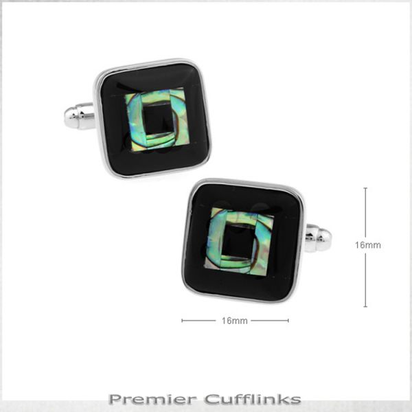 BLACK WITH PAUA SQUARE INSET CUFFLINKS