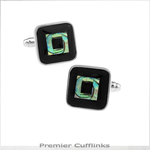 BLACK WITH PAUA SQUARE INSET CUFFLINKS