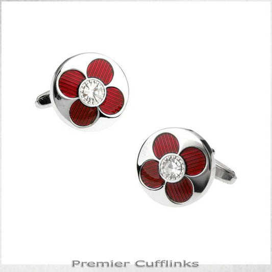 SILVER WITH RED PETAL CUFFLINKS