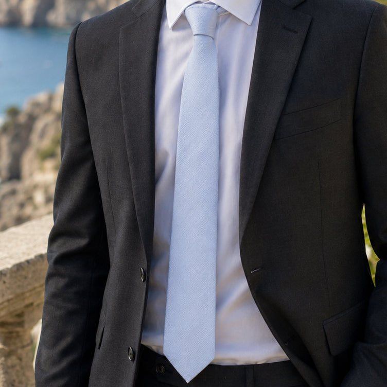 Sky Blue Bamboo and Cotton Blend Skinny Tie