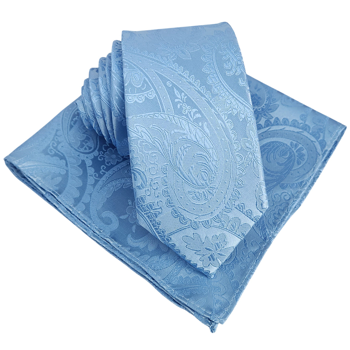 Bright Blue Paisley Slim Tie and Pocket Square Set