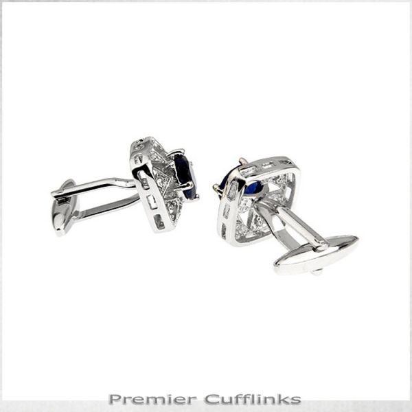 STAR BORDER WITH DEEP BLUE CRYSTAL INSET CUFFLINKS