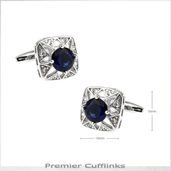 STAR BORDER WITH DEEP BLUE CRYSTAL INSET CUFFLINKS