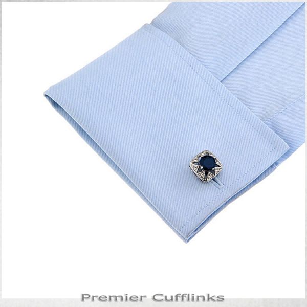 STAR BORDER WITH DEEP BLUE CRYSTAL INSET CUFFLINKS