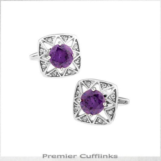 STAR BORDER WITH PURPLE CRYSTAL INSET CUFFLINKS