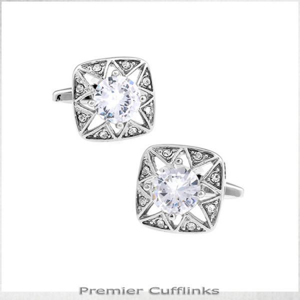 STAR BORDER WITH WHITE CRYSTAL INSET CUFFLINKS