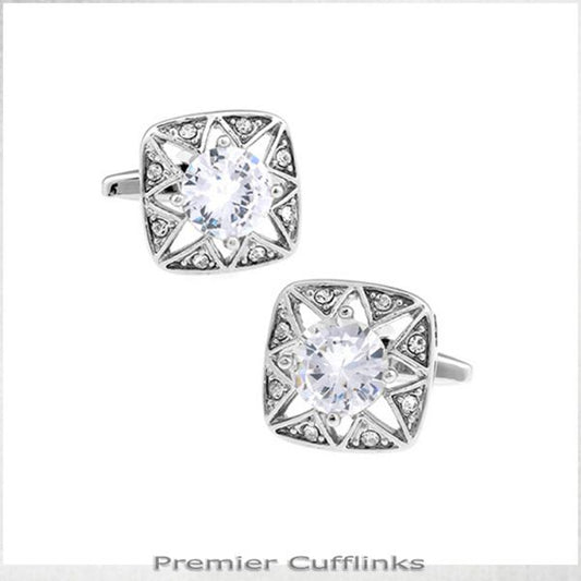 STAR BORDER WITH WHITE CRYSTAL INSET CUFFLINKS