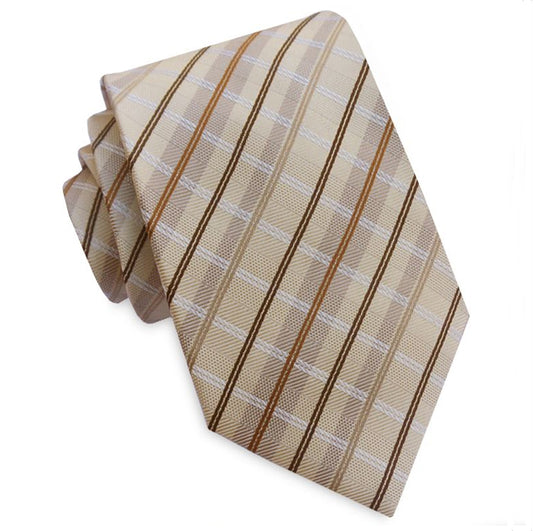 Tan with Brown, White and Mocha Crosshatch Mens Tie