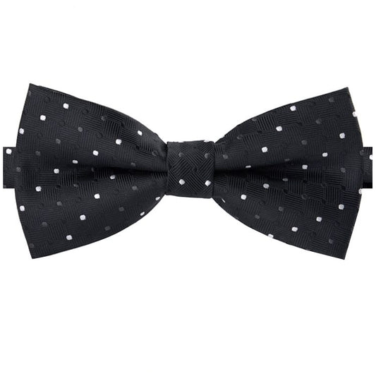 Textured Black with Black & White Polkadots Bow Tie