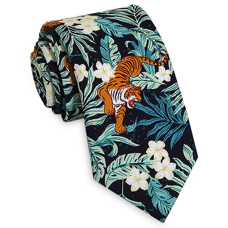 Black Floral with Tigers Men’s Slim Tie